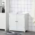 Kleankin Pedestal Sink Cabinet White Bathroom Vanity Storage with U-Shape Cut-Out Adjustable Shelf - Image 12