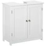 Kleankin Pedestal Sink Cabinet White Bathroom Vanity Storage with U-Shape Cut-Out Adjustable Shelf - Image 13
