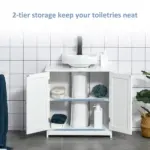 Kleankin Pedestal Sink Cabinet White Bathroom Vanity Storage with U-Shape Cut-Out Adjustable Shelf - Image 5