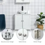 Kleankin Pedestal Sink Cabinet White Bathroom Vanity Storage with U-Shape Cut-Out Adjustable Shelf - Image 7