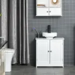 Kleankin Pedestal Sink Cabinet White Bathroom Vanity Storage with U-Shape Cut-Out Adjustable Shelf - Image 10