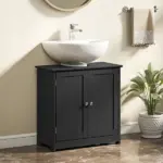 Kleankin Pedestal Sink Storage Cabinet, Bathroom Sink Cabinet with U-Shape Cut-Out and Adjustable Shelf, Black - Image 2