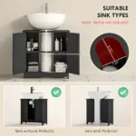 Kleankin Pedestal Sink Storage Cabinet, Bathroom Sink Cabinet with U-Shape Cut-Out and Adjustable Shelf, Black - Image 4