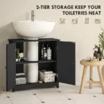 Kleankin Pedestal Sink Storage Cabinet, Bathroom Sink Cabinet with U-Shape Cut-Out and Adjustable Shelf, Black - Image 5