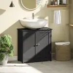 Kleankin Pedestal Sink Storage Cabinet, Bathroom Sink Cabinet with U-Shape Cut-Out and Adjustable Shelf, Black - Image 8