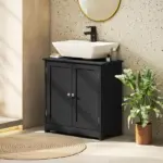 Kleankin Pedestal Sink Storage Cabinet, Bathroom Sink Cabinet with U-Shape Cut-Out and Adjustable Shelf, Black - Image 9