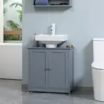 Pedestal Sink Storage Cabinet Bathroom Vanity with Doors Shelf Grey - Image 2