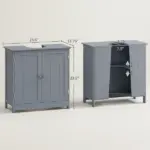 Pedestal Sink Storage Cabinet Bathroom Vanity with Doors Shelf Grey - Image 3