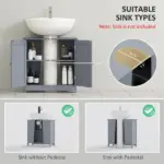 Pedestal Sink Storage Cabinet Bathroom Vanity with Doors Shelf Grey - Image 4