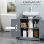 Pedestal Sink Storage Cabinet Bathroom Vanity with Doors Shelf Grey - Image 5