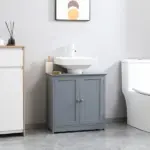 Pedestal Sink Storage Cabinet Bathroom Vanity with Doors Shelf Grey - Image 10