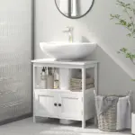 Kleankin Pedestal Under Sink Cabinet Double Doors Modern Vanity Storage Unit Shelves White - Image 2