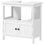 Kleankin Pedestal Under Sink Cabinet Double Doors Modern Vanity Storage Unit Shelves White - Image 12