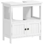 Kleankin Pedestal Under Sink Cabinet Double Doors Modern Vanity Storage Unit Shelves White