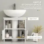 Kleankin Pedestal Under Sink Cabinet Double Doors Modern Vanity Storage Unit Shelves White - Image 5