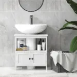 Kleankin Pedestal Under Sink Cabinet Double Doors Modern Vanity Storage Unit Shelves White - Image 7
