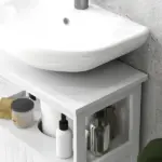 Kleankin Pedestal Under Sink Cabinet Double Doors Modern Vanity Storage Unit Shelves White - Image 8
