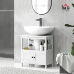 Kleankin Pedestal Under Sink Cabinet Double Doors Modern Vanity Storage Unit Shelves White - Image 10