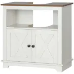 Kleankin Pedestal Vanity Cabinet White 2-Door Bathroom Sink Cabinet with Shelves - Image 12