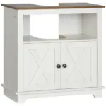 Kleankin Pedestal Vanity Cabinet White 2-Door Bathroom Sink Cabinet with Shelves
