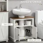 Kleankin Pedestal Vanity Cabinet White 2-Door Bathroom Sink Cabinet with Shelves - Image 6
