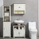 Kleankin Pedestal Vanity Cabinet White 2-Door Bathroom Sink Cabinet with Shelves - Image 8