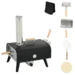 Pellet Wood Fired Pizza Oven, Outdoor Pizza Maker with 12" Rotating Stone, Peel and Waterproof Cover, Black
