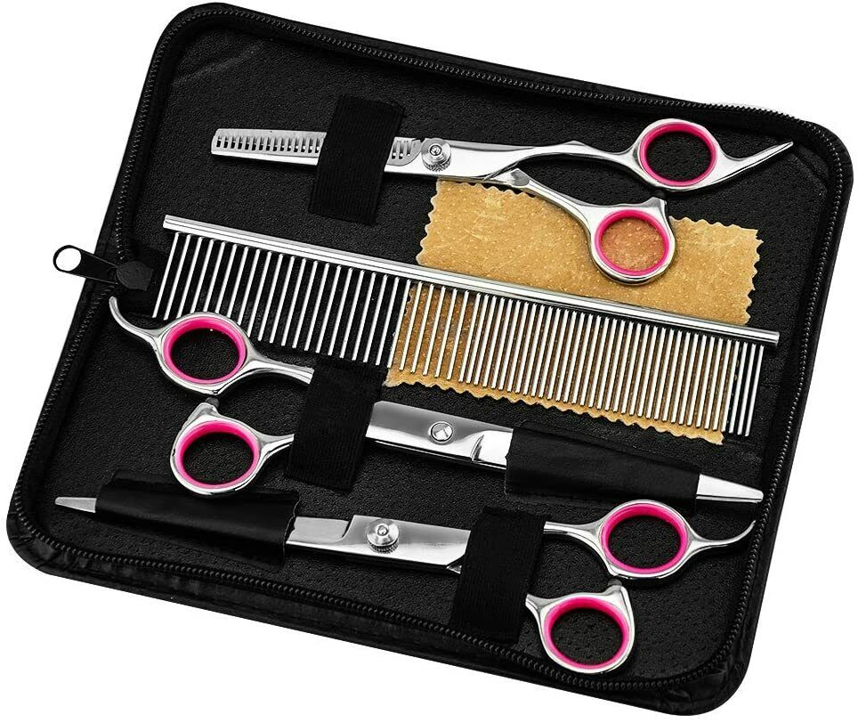 Pet Grooming Scissors Set with Straight Curved and Thinning Shears