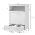 PawHut Pet Feeder Station with Storage, Dog Food Storage Container with 2 Raised Dog Bowls, White - Image 3