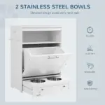 PawHut Pet Feeder Station with Storage, Dog Food Storage Container with 2 Raised Dog Bowls, White - Image 4