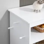 PawHut Pet Feeder Station with Storage, Dog Food Storage Container with 2 Raised Dog Bowls, White - Image 8