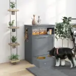 PawHut Pet Feeding Station with Dog Food Storage Cabinet and Adjustable Raised Bowls Gray - Image 2