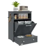 PawHut Pet Feeding Station with Dog Food Storage Cabinet and Adjustable Raised Bowls Gray - Image 11