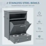 PawHut Pet Feeding Station with Dog Food Storage Cabinet and Adjustable Raised Bowls Gray - Image 4