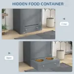PawHut Pet Feeding Station with Dog Food Storage Cabinet and Adjustable Raised Bowls Gray - Image 6
