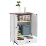 PawHut Pet Feeding Station for Medium Dogs, White, with Storage, Raised Bowls, Adjustable Panel, Hooks - Image 11