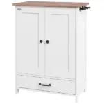 PawHut Pet Feeding Station for Medium Dogs, White, with Storage, Raised Bowls, Adjustable Panel, Hooks