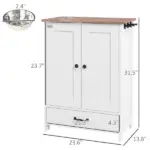 PawHut Pet Feeding Station for Medium Dogs, White, with Storage, Raised Bowls, Adjustable Panel, Hooks - Image 3