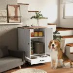 PawHut Pet Feeding Station for Medium Dogs, White, with Storage, Raised Bowls, Adjustable Panel, Hooks - Image 10