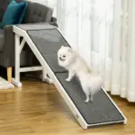 Pet Ramp for Dogs Non-slip Carpet Top Platform Pine Wood 74"L x 16"W x 25"H, Grey, White - Image 2