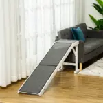 Pet Ramp for Dogs Non-slip Carpet Top Platform Pine Wood 74"L x 16"W x 25"H, Grey, White - Image 11