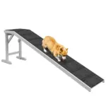 Pet Ramp for Dogs Non-slip Carpet Top Platform Pine Wood 74"L x 16"W x 25"H, Grey, White - Image 12