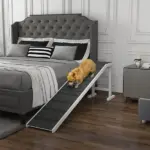 Pet Ramp for Dogs Non-slip Carpet Top Platform Pine Wood 74"L x 16"W x 25"H, Grey, White - Image 13