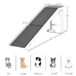 Pet Ramp for Dogs Non-slip Carpet Top Platform Pine Wood 74"L x 16"W x 25"H, Grey, White - Image 3