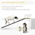 Pet Ramp for Dogs Non-slip Carpet Top Platform Pine Wood 74"L x 16"W x 25"H, Grey, White - Image 4
