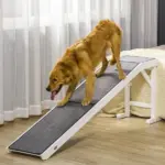 Pet Ramp for Dogs Non-slip Carpet Top Platform Pine Wood 74"L x 16"W x 25"H, Grey, White - Image 10