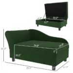 PawHut Pet Sofa Bed Couch with Storage, Pet Sofa for Cats and Small Dogs, Green - Image 3