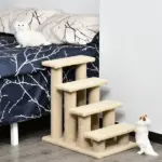 Pet Stairs 25 4-Step Durable Particle Board Carpeted Cat Dog Ladder Ramp Scratching Post Beige - Image 2