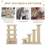 Pet Stairs 25 4-Step Durable Particle Board Carpeted Cat Dog Ladder Ramp Scratching Post Beige - Image 5