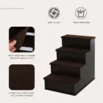 4 Step Pet Stairs with Cushioned Removable Cover for Small Dogs and Cats, Brown - Image 4